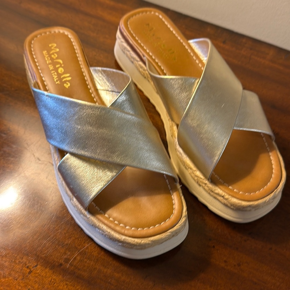 Platino leather slides by Mariella Italy